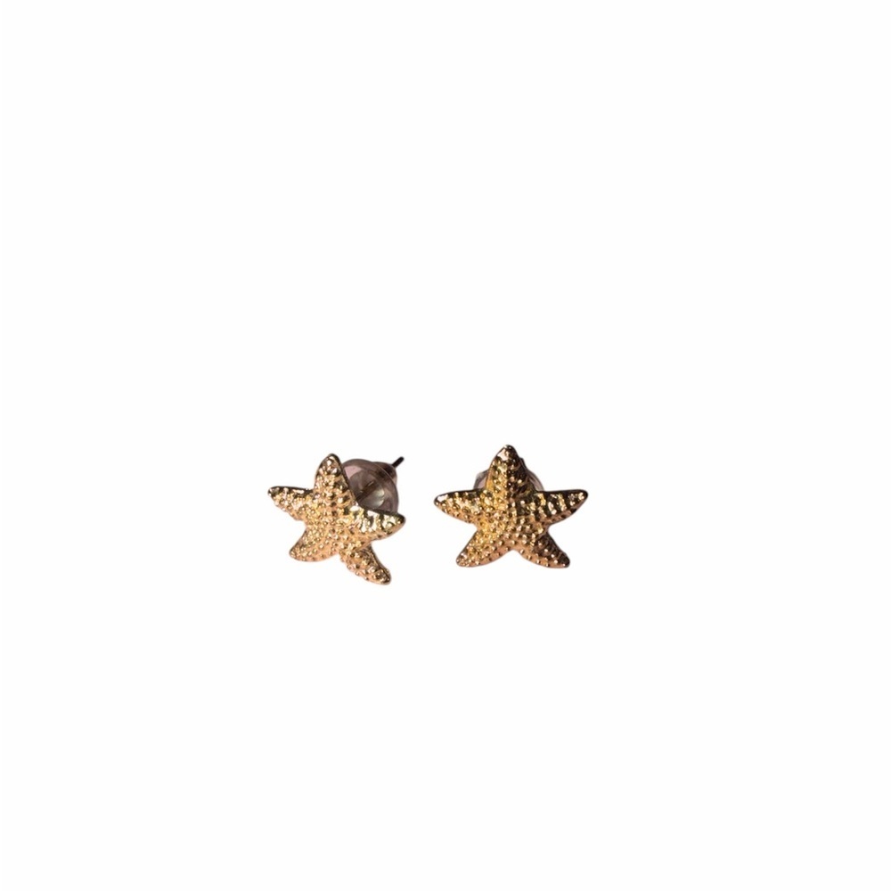 Gold Starfish Stud Earrings - Picture 3 of 3